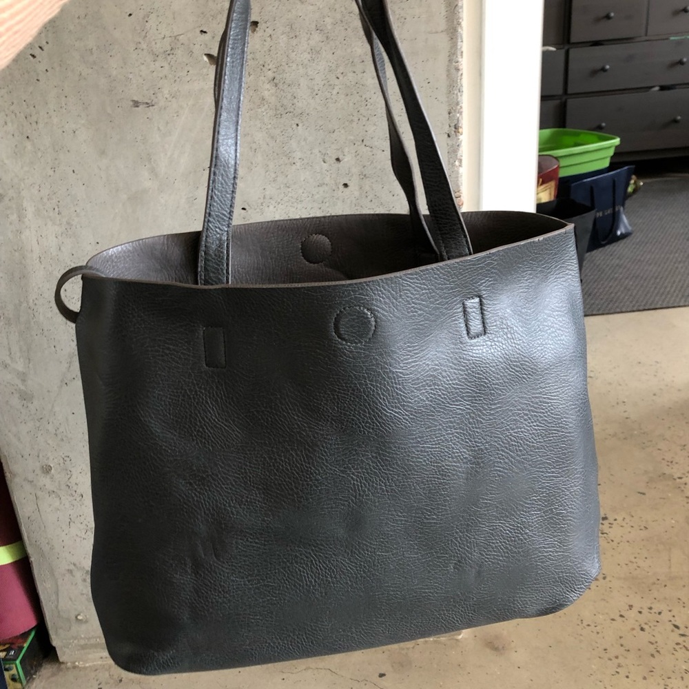Reversible Faux Leather Grey Tote Bag